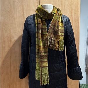 Loominus Handwoven Plaid Green and Brown Chenille Scarf
